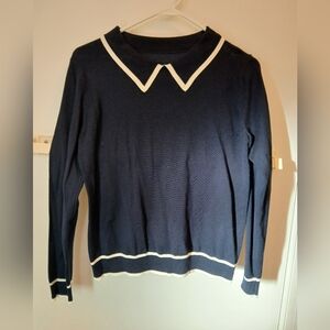 Navy Blue Sweater with White Trim